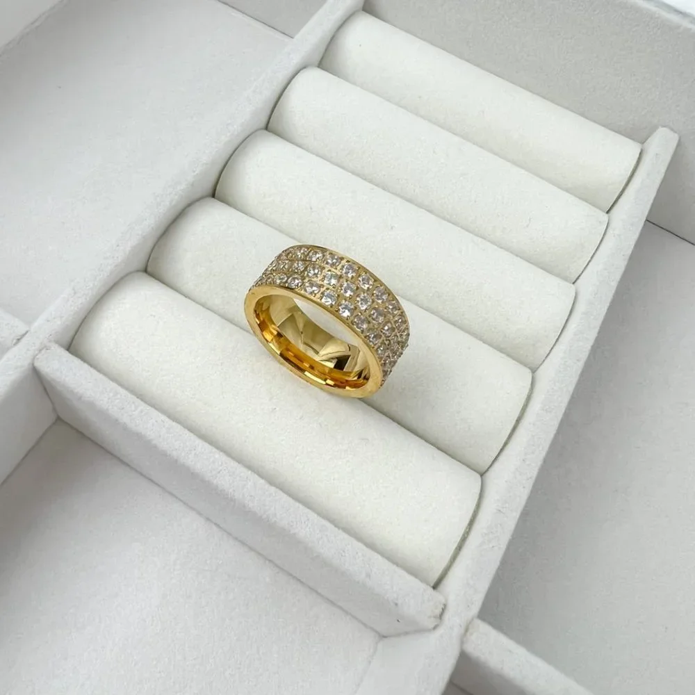 Gold Plated Full Eternity Wide Band Ring Chunky Ring For Women Gold Plated Ring - Picture 4 of 7